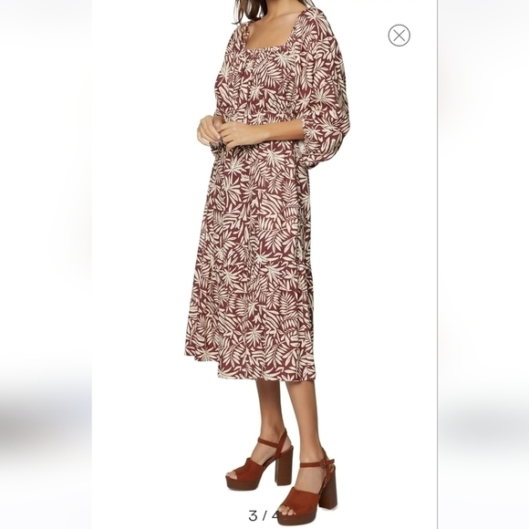 Lost + Wander Palm Oasis Puff Sleeve Midi Dress-Size Large - Picture 4 of 17